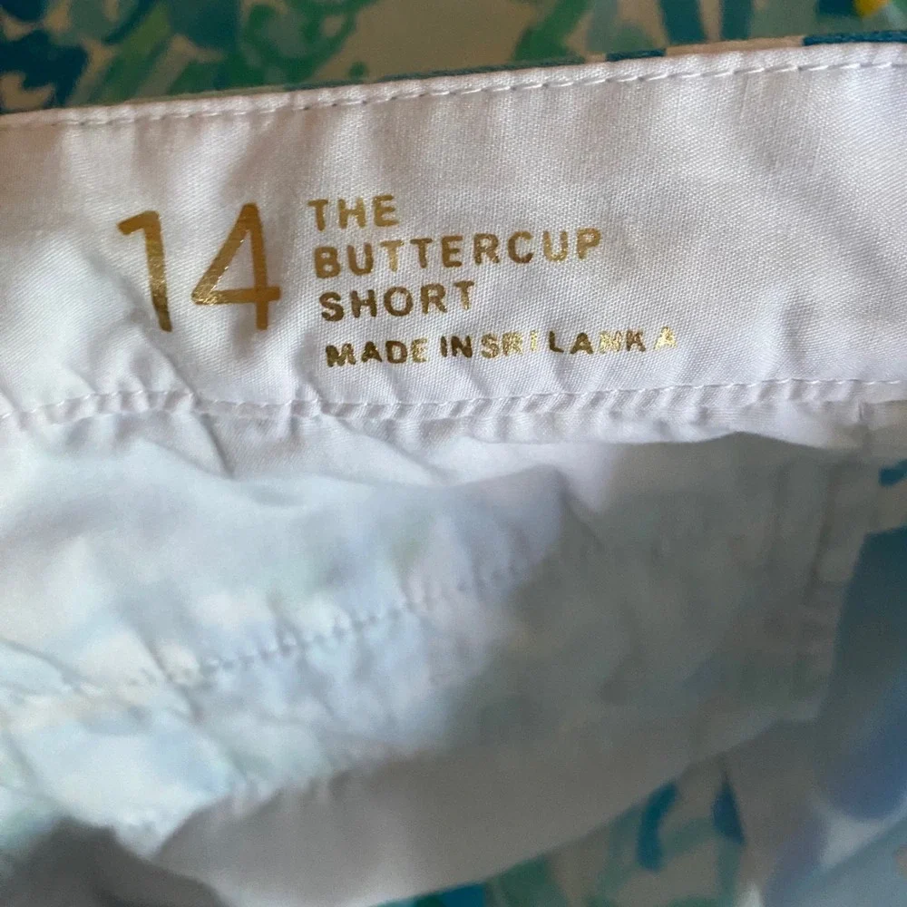 Lilly Pulitzer Buttercup Shorts Women's 14 Blue Floral Scalloped Hem Cotton